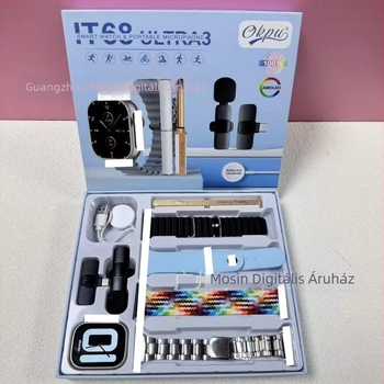IT68 Ultra3 okosóra férfiaknak, Bluetooth, AMOLED 44mm négyszögletes kijelző, többfunkciós egészségfigyelés, vízálló, alvás- és pulzusfigyelés