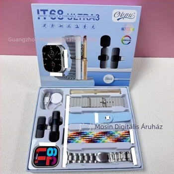 IT68 Ultra3 okosóra férfiaknak, Bluetooth, AMOLED 44mm négyszögletes kijelző, többfunkciós egészségfigyelés, vízálló, alvás- és pulzusfigyelés