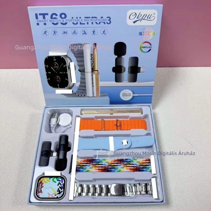 IT68 Ultra3 okosóra férfiaknak, Bluetooth, AMOLED 44mm négyszögletes kijelző, többfunkciós egészségfigyelés, vízálló, alvás- és pulzusfigyelés