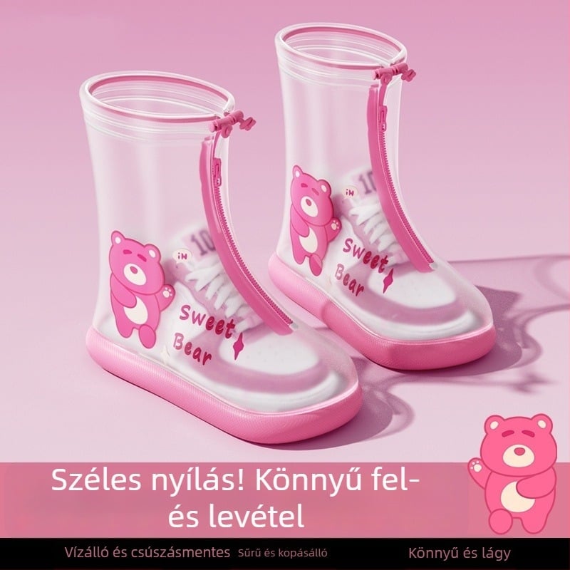 Gyermekek vízálló cipővédője, csúszásmentes, rajzfilmszerű stílus, PVC anyag