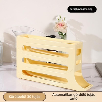Tojás tároló a hűtő oldalajtójához, automatikus görgő mechanizmussal — élelmiszer-minőségű műanyag