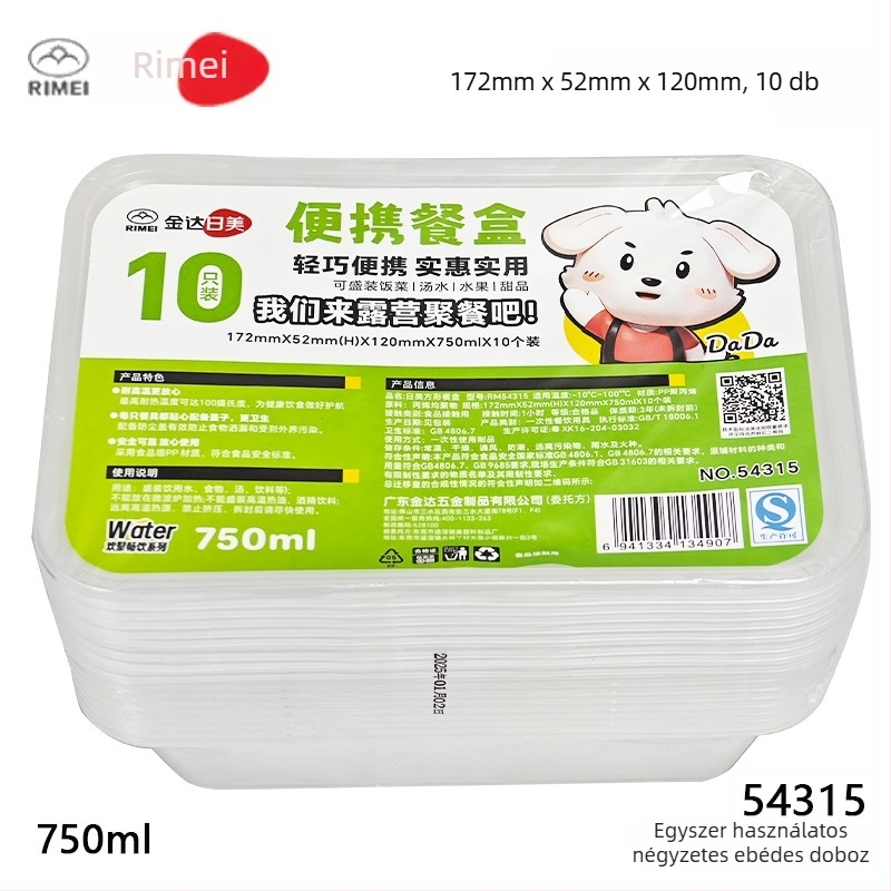 PP műanyag ebédes doboz, kör- és téglalap alakú, fedővel, élelmiszer-minőségű, 800–1000 ml