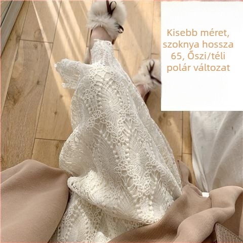 Őszi–téli csipkés midi szoknya női, egyenes szabás, kötött anyag, testhez simuló fazon, középméretű hossz