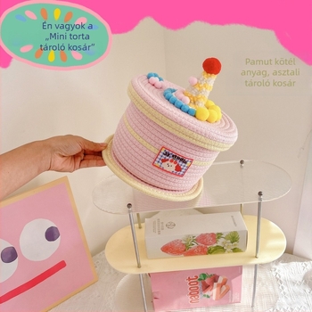 Asztalhoz való tároló doboz pamutzsinórból, aranyos torta motívummal, porvédő fedél