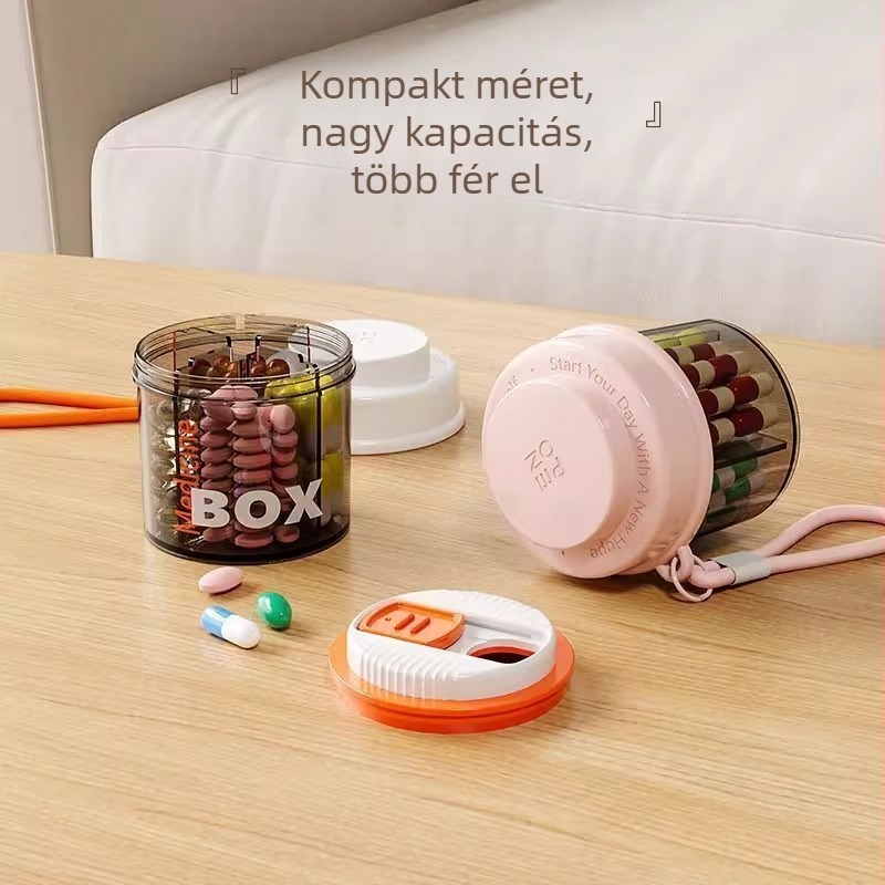 Tablettás doboz, Hét napos mini hordozható szervező, Polipropilén, Fedéllel, Betűminta