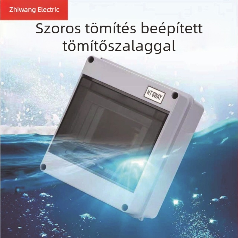 HT6 sorozat beltéri osztó doboz, 6 áramkör, 4 sor, IP65 védelem, ABS ház, falra szerelés