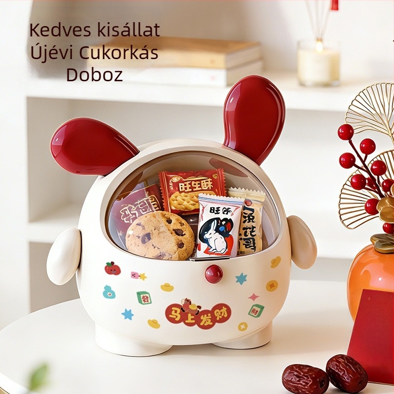 Újévi édesség- és nassolnivalók doboza, nagy kapacitású gyerekeknek szánt gyümölcstál, asztali tároló doboz fedővel, rajzfilm-stílusban