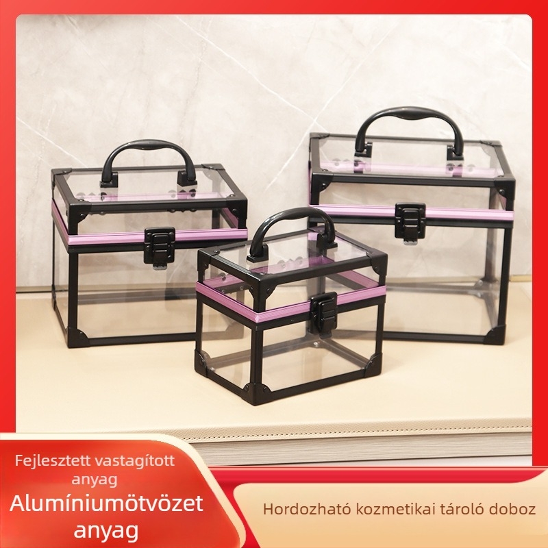 Alumínium ötvözet kozmetikai doboz, átlátszó, 3 részes készlet, vízálló