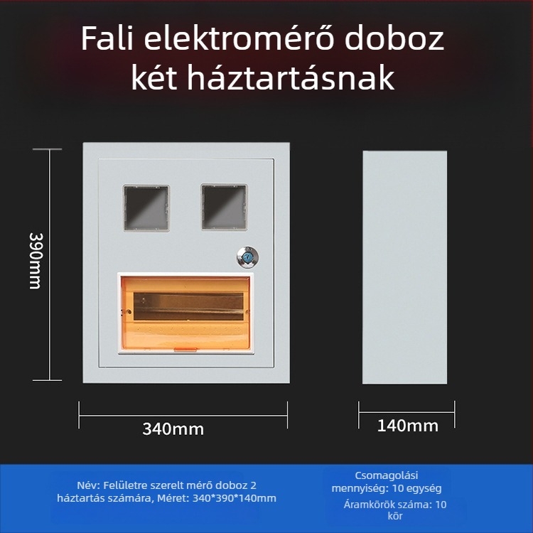 Két lakásos mérődoboz, egyfázisú, felület- vagy rejtett szerelés, IP30 eső- és porálló védelem, hidegen hengerelt acél burkolat, CCC tanúsítvány