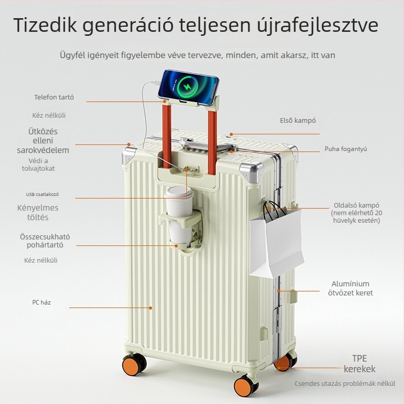 Punami alumíniumkeretes kézitáska PC testtel, anti-theft, pohártartó, univerzális kerekek, férfiaknak, üzleti utazásokhoz, 2024 tél