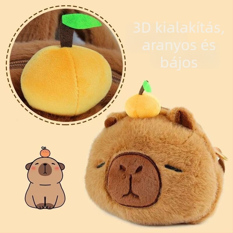 Plüss gyerek hátizsák capybara mintával, uniszex, óvodás korosztály számára, nylon béléssel
