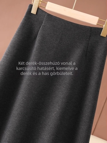 Acetát-kasmír keverékből készült A-vonalú középméretű szoknya, drapírozó hatással, őszi-téli