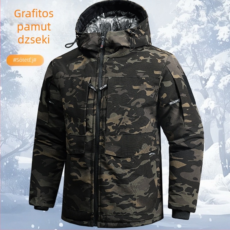 Uniszex téli kamufláž pamutdzseki fleece béléssel, vastag szigeteléssel, vízálló munkaruházat