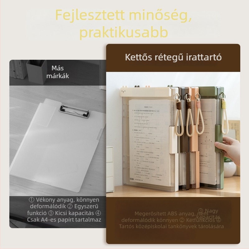 Kétrétegű dokumentumtartó mappa táblaklipekkel, írópaddal és kotta klippel; ABS anyag, Sd-273 modell, Testreszabás elérhető, Logónyomás opciós