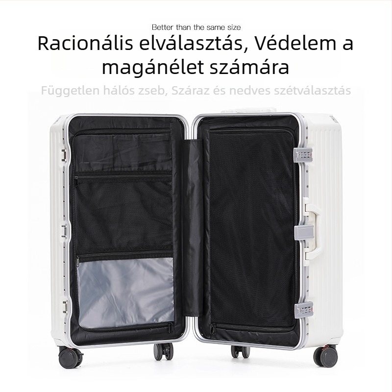 Nagy kapacitású PC-anyagú gurulós bőrönd TSA-zárral, univerzális kerekek, 3,5 kg, USB-csatlakozó