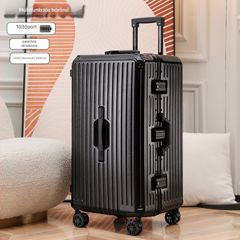 Nagy kapacitású PC-anyagú gurulós bőrönd TSA-zárral, univerzális kerekek, 3,5 kg, USB-csatlakozó