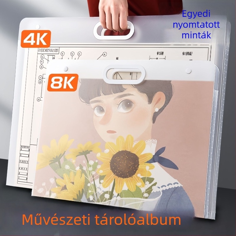 Művészeti alkotások tárolóalbum — modell rajztáska, PP anyag, 3 cm vastagság, testreszabás elérhető, logó nyomtatás lehetséges