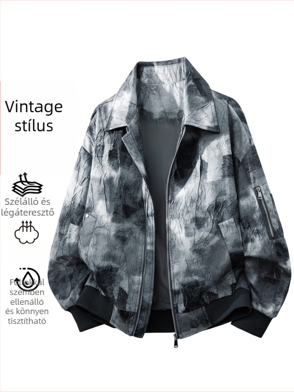 Férfi Tie-Dye dzseki galléros, őszi laza szabás, amerikai utcai stílus, kamuflált textúra dizájn, nagy méret