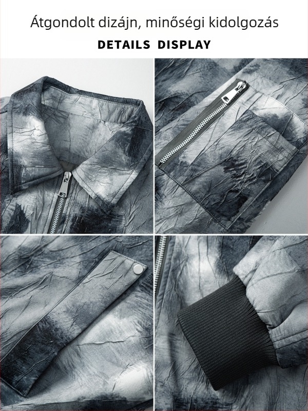 Férfi Tie-Dye dzseki galléros, őszi laza szabás, amerikai utcai stílus, kamuflált textúra dizájn, nagy méret