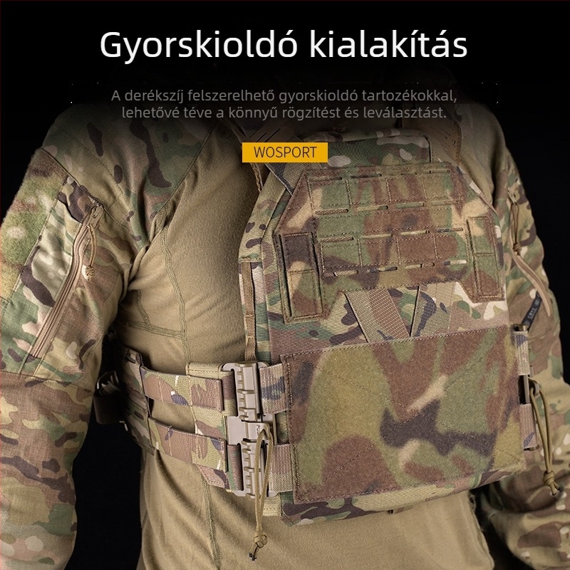 Taktikai kamuflážs mellény gyorskioldóval, állítható vállakkal, MOLLE rendszerrel, valódi nylonból, lövészethez