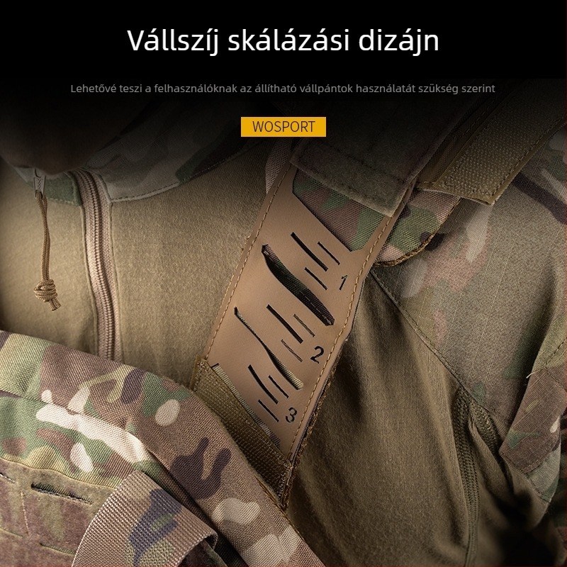 Taktikai kamuflážs mellény gyorskioldóval, állítható vállakkal, MOLLE rendszerrel, valódi nylonból, lövészethez