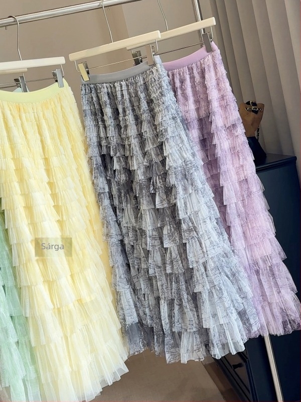 Gradient színű cake szoknya, középméret, poliészter, japán-koreai lazább stílus