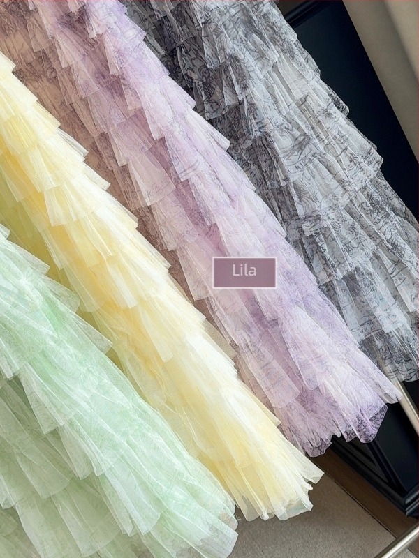 Gradient színű cake szoknya, középméret, poliészter, japán-koreai lazább stílus