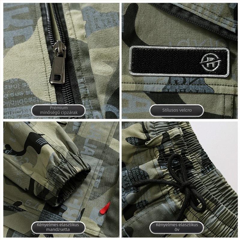 Férfi camouflage munkaruha szett, kopásálló, vastag, vízálló pamut–keverékből, gyárban és kültéren