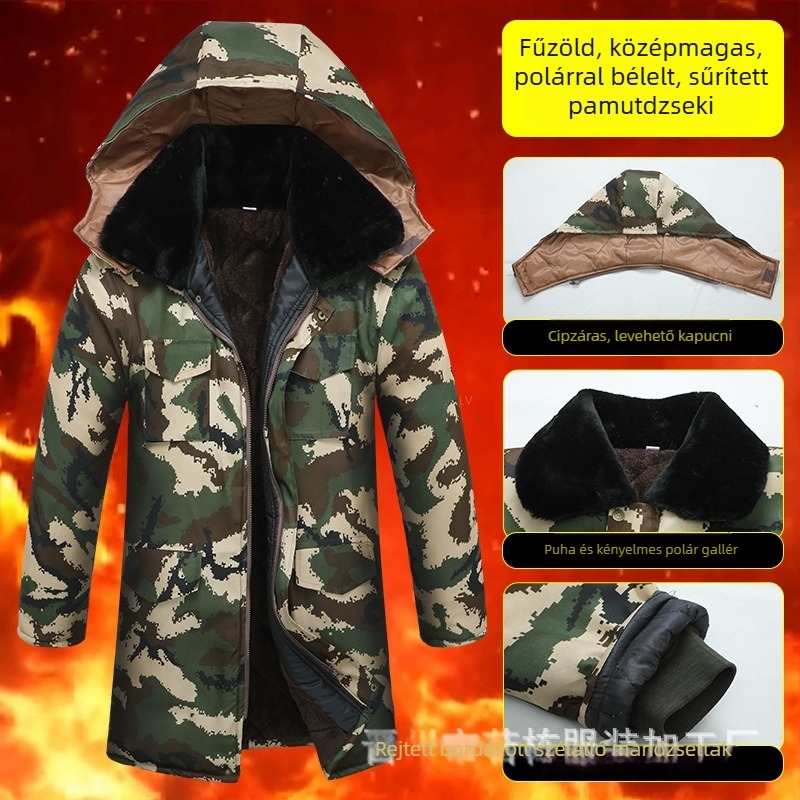 Férfi téli szélálló bélelt polárdzseki középmagasságú, kapucnival, cipzárral, több zsebbel
