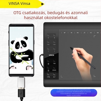 Wencai VIN1060PLUS digitális rajztábla passzív tollal, 16384 nyomásérzékelési szint, kompatibilis számítógéppel és mobileszközzel, ABS tok