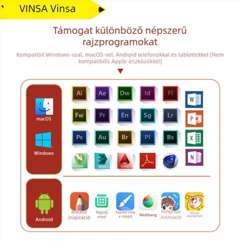 Wencai VIN1060PLUS digitális rajztábla passzív tollal, 16384 nyomásérzékelési szint, kompatibilis számítógéppel és mobileszközzel, ABS tok