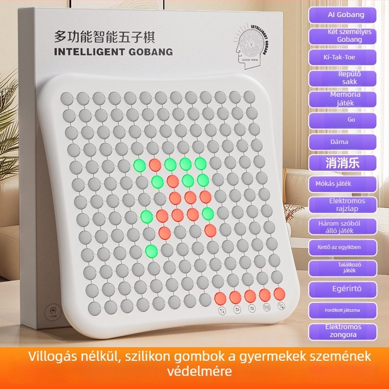 AI-vezérelt többfunkciós 10 az 1-ben Go/Gomoku/Dáma tábla — ABS anyag, oktató játék gyerekeknek
