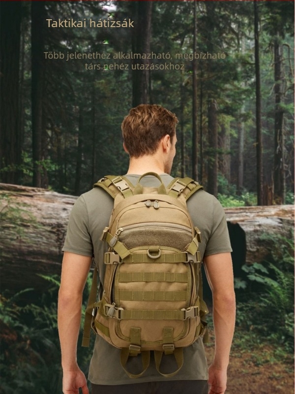 Katonai stílusú hátizsák kültéri sportokra, nylon, 25L kapacitás, kopásálló, bővíthető kapacitás, gerincvédő, uniszex