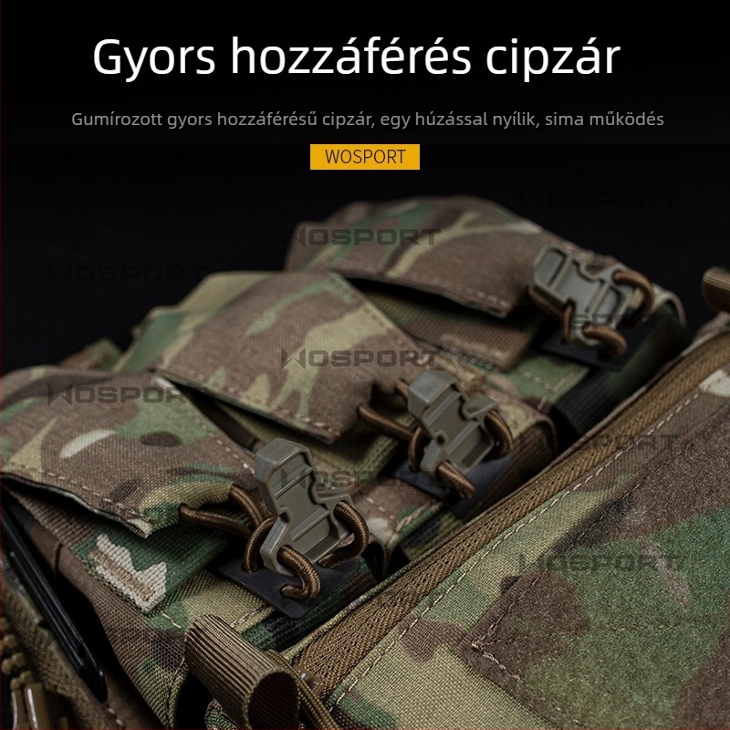 Uniszex taktikai edzőmellény bővíthető hátsó tároló panellel, nylon anyag, kopásálló, kamufláž dizájn