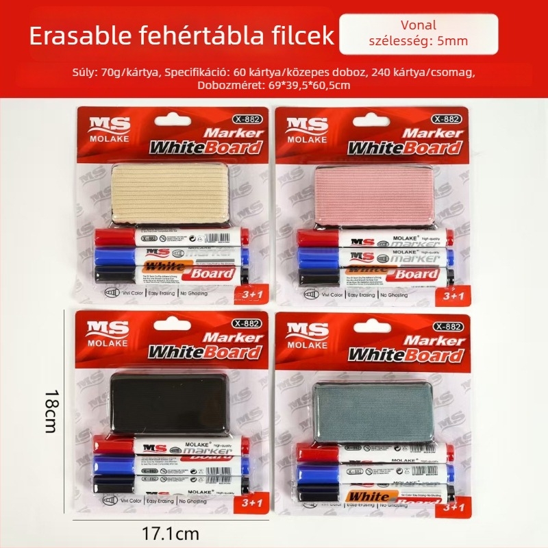 Model 882 műanyag testű fehértábla marker, vízbázisú, törölhető, hegy 0,55 mm, három darabos készlet