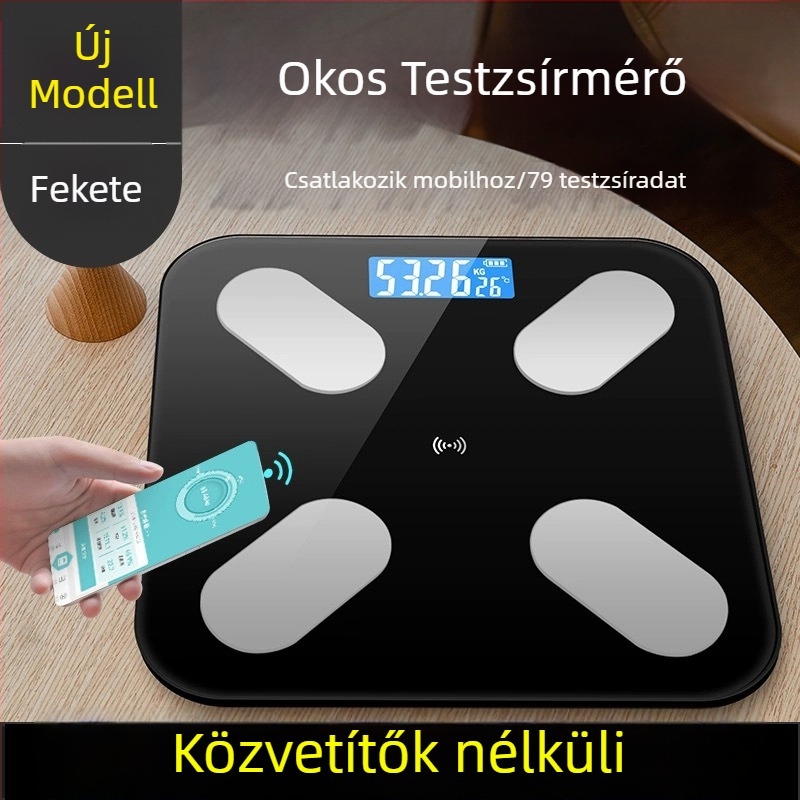 SN-603 okos testmérleg M alakú érzékelővel, 0-180 kg méréstartomány, edzett üveg, testzsír- és vízmérés