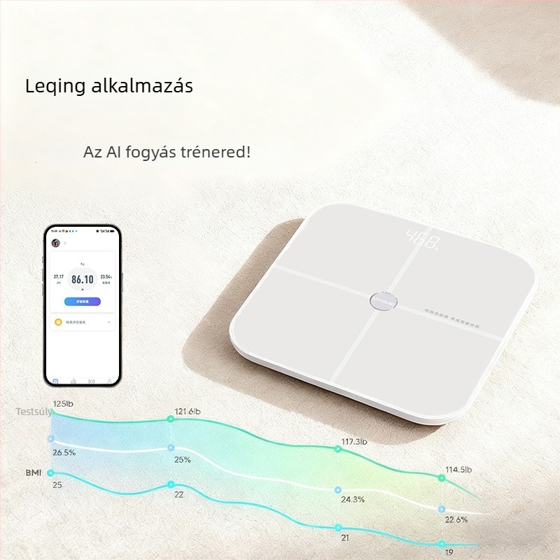 Kantli CF01 OKOS testzsír mérleg, testzsír és víz mérése, ABS + 5 mm edzett üveg panel, akkumulátoros