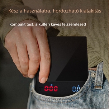 JH-C400 Mini Okos Kávé Mérleg — Elektronikus Mérés, 2000 g Kapacitás, Beépített Újratölthető Akkumulátor, Műanyag-Üveg Kivitel