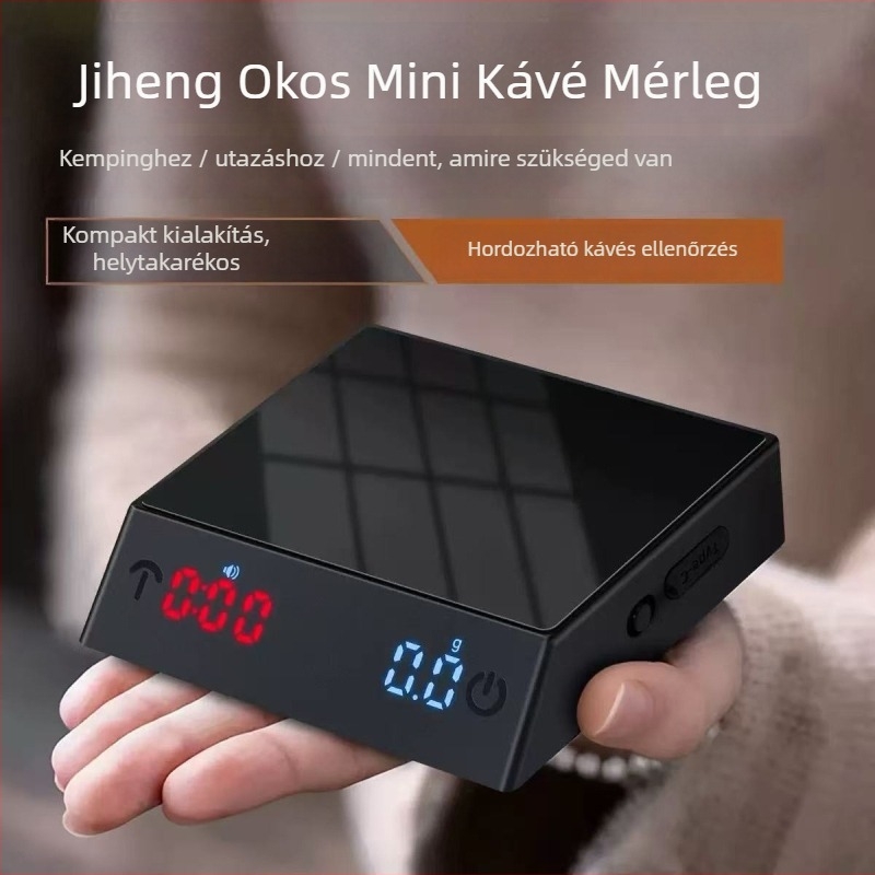 JH-C400 Mini Okos Kávé Mérleg — Elektronikus Mérés, 2000 g Kapacitás, Beépített Újratölthető Akkumulátor, Műanyag-Üveg Kivitel