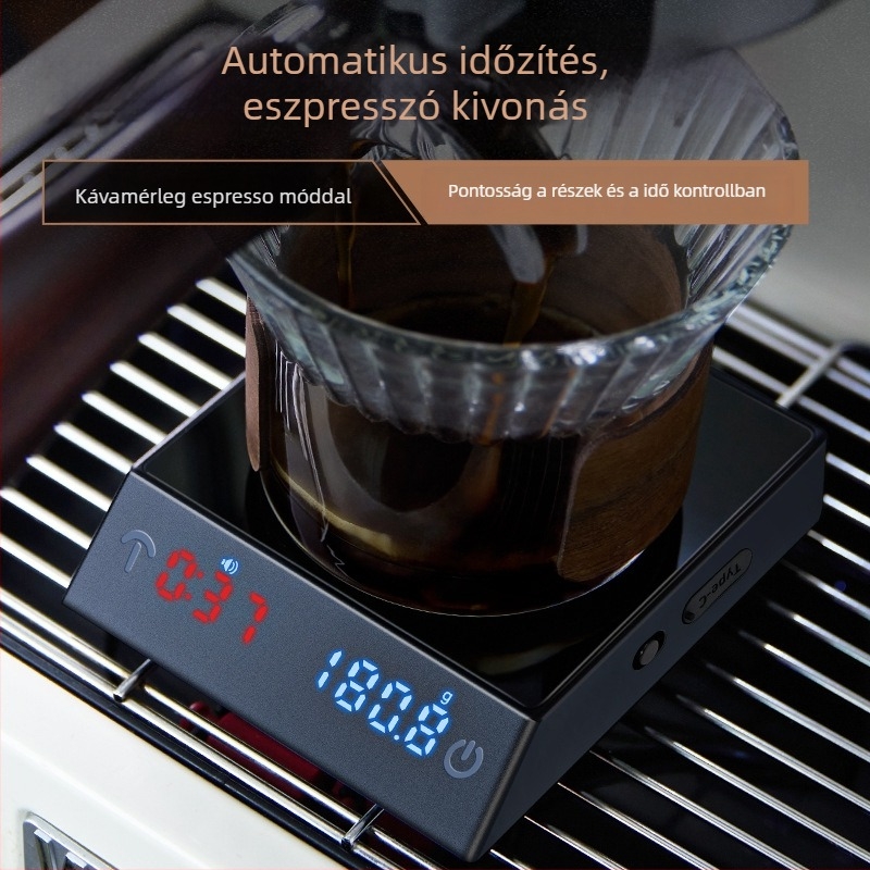 JH-C400 Mini Okos Kávé Mérleg — Elektronikus Mérés, 2000 g Kapacitás, Beépített Újratölthető Akkumulátor, Műanyag-Üveg Kivitel