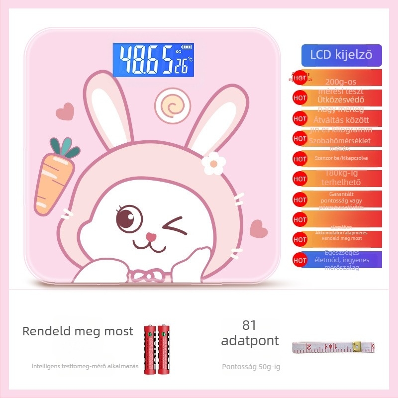 Háztartási használatra szánt súlymérő, Blue grapefruit márka, 180 kg teherbírás, elektronikus intelligens mérleg, dizájn: rajzfilm/koreai/aranyos