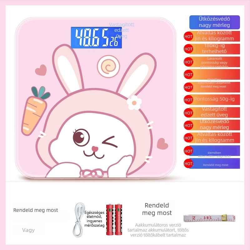 Háztartási használatra szánt súlymérő, Blue grapefruit márka, 180 kg teherbírás, elektronikus intelligens mérleg, dizájn: rajzfilm/koreai/aranyos