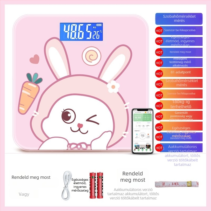 Háztartási használatra szánt súlymérő, Blue grapefruit márka, 180 kg teherbírás, elektronikus intelligens mérleg, dizájn: rajzfilm/koreai/aranyos