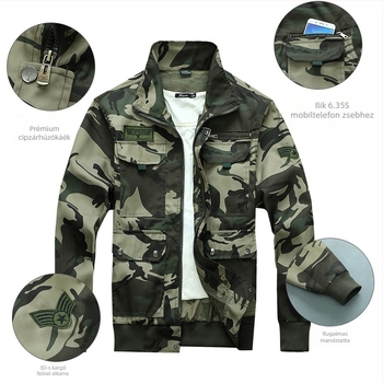 Tavaszi-őszi terepszínű munkaruha szett, unisex, pamutkeverék, gyorsan száradó, lélegző, kopásálló, szélálló