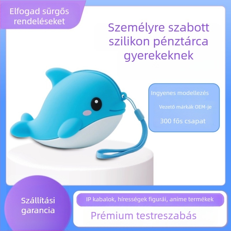 Egyedi szilikon gyerekeknek készült érmés pénztárca állatos mintával, kerek forma, keresztpántos cipzáros zárás