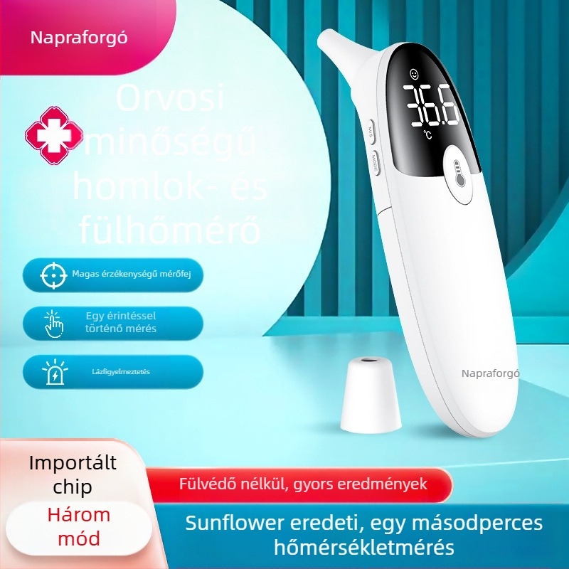 Sunflower orvosi minőségű hordozható fül-/homlokhőmérő, egy érintéssel történő hőmérséklet-mérés, modellek HSP-EWJ-010 és HSP-EWJ-011, 150 g