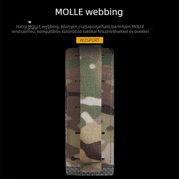 Wosport Kamuflált MOLLE függő elasztikus rögzítéssel, 5 lövés kaliber 12, kültéri katonai felszerelés