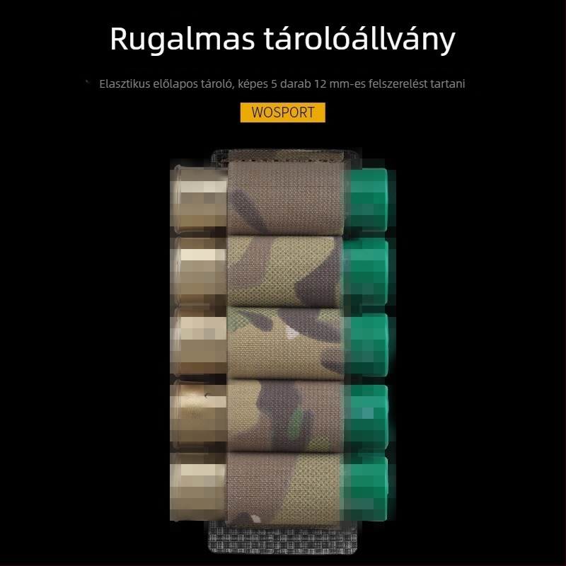 Wosport Kamuflált MOLLE függő elasztikus rögzítéssel, 5 lövés kaliber 12, kültéri katonai felszerelés