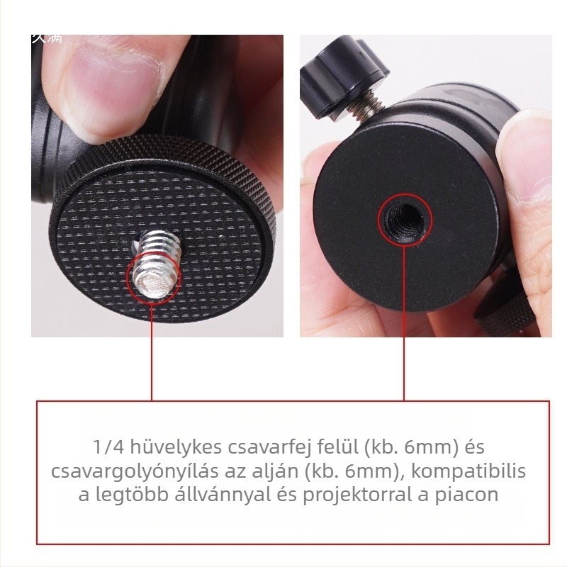 Fém gömbfejes projektor-tartó mennyezetre, univerzális állítás, 1/4-es standard menet, 6 mm