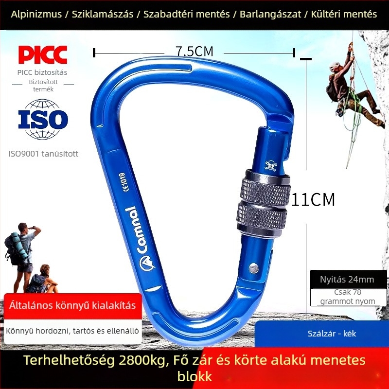 Canle Pear-form alumínium csavarzáras karabiner, teherbírás 2800N, biztonsági kampó kültéri hegymászáshoz